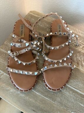 Steve Madden Brown Pyramid Stud Strappy Sandals